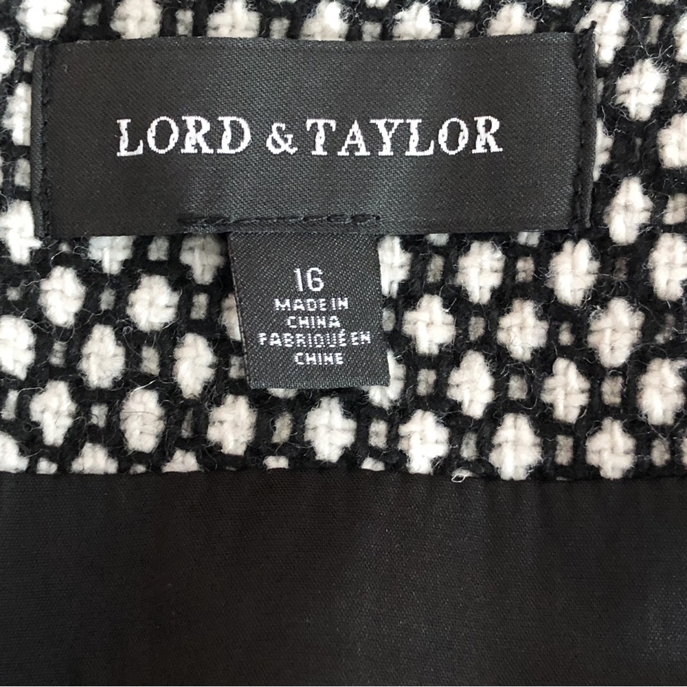 Lord & Taylor Black Ivory Tweed Dot Print Wool Blend Midi Pencil Skirt 16 - Picture 4 of 15